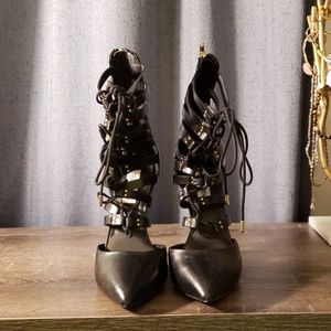 Womens STS Steve Madden Leather Cage Lace Up Heel